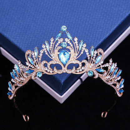 Multicolor Rhinestone Tiara - Top-Rated Crystal Crown Hair Accessory for Women Lake Blue