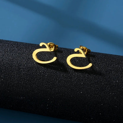Tiny Stainless Steel Initial Letter Stud Earrings Gift U