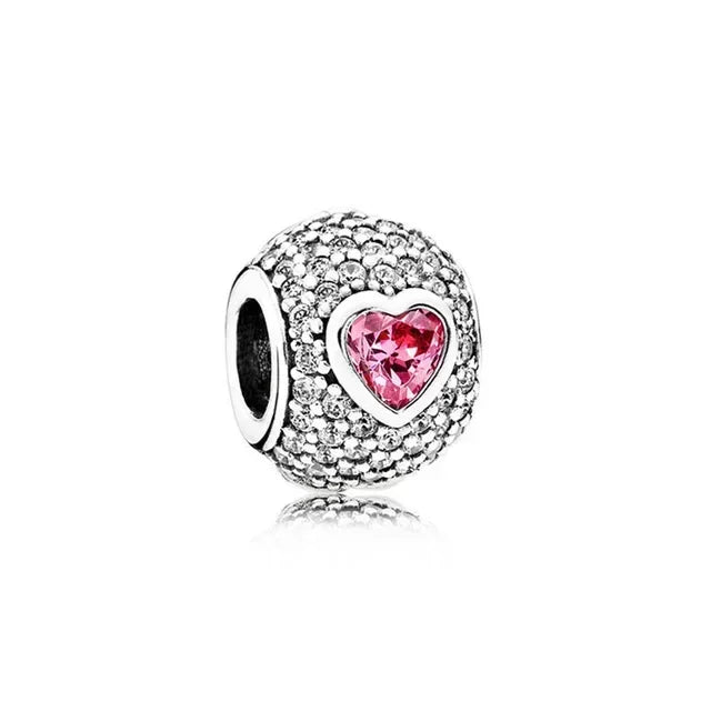 925 Sterling Silver Pink Flower Balloon Coffee Cup Charm Beads for DIY Bracelets Perfect Gift for Women AMC0071