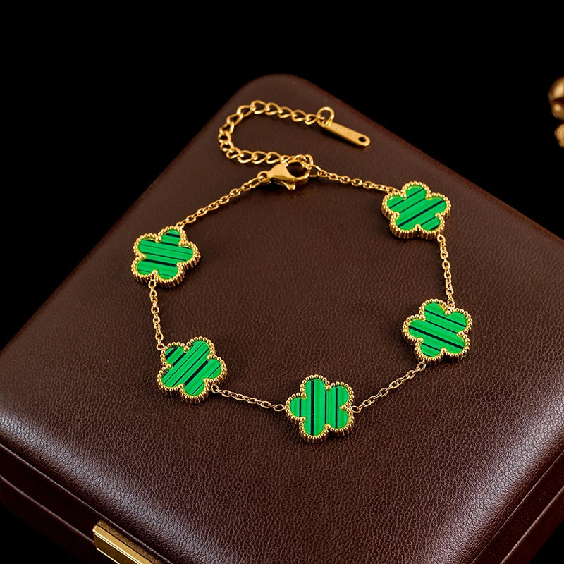 Ganemly 316L Stainless Steel Four Color Five Leaf Clover Flower Jewelry Set for Women