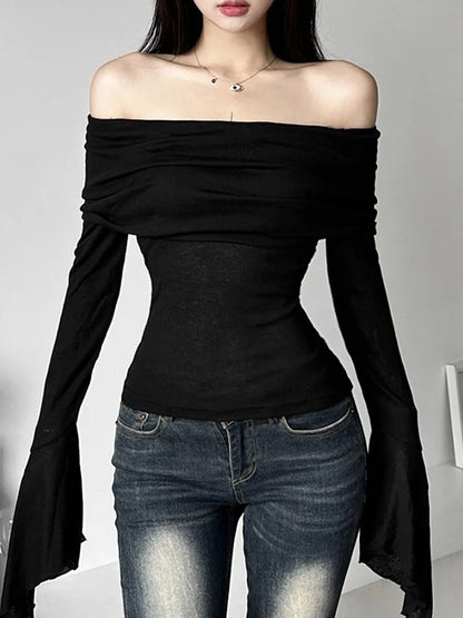 Dozw Y2K Off Shoulder Slash Neck Top For Women Trendy