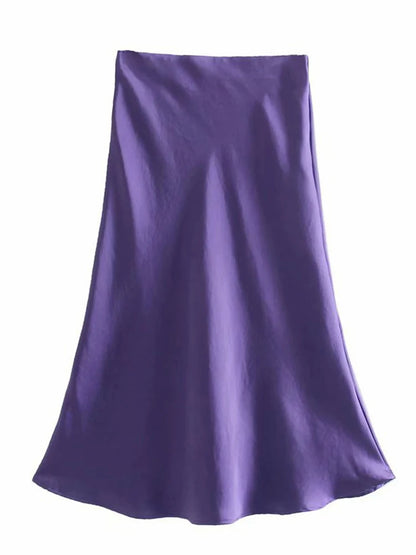 Satin A Line Skirt With Elastic Waist For Women Summer
