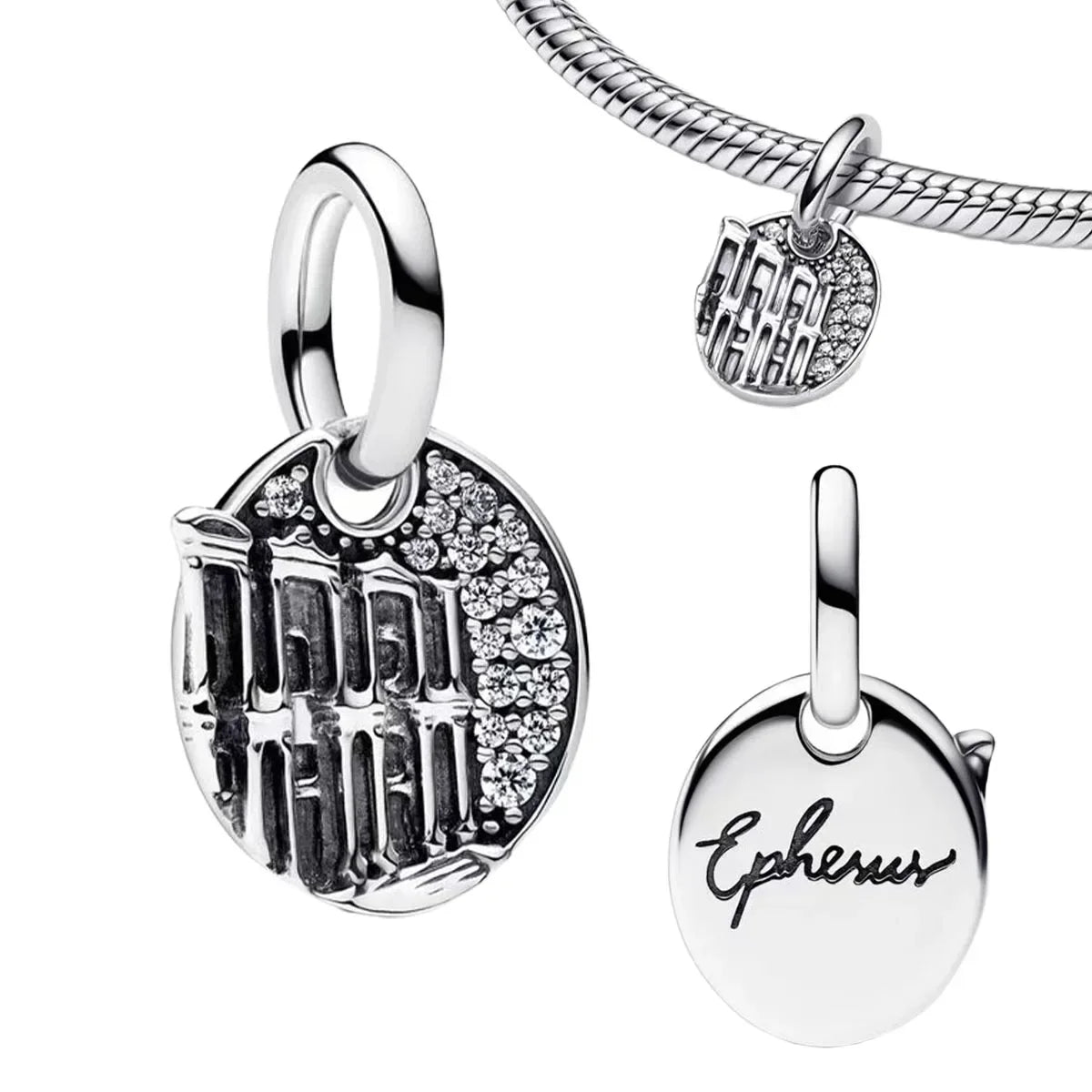 Sterling Silver 925 Skiing Penguin Charm with Geometric Snowflake Beads for Bracelets and Necklaces DIY Jewelry Gift