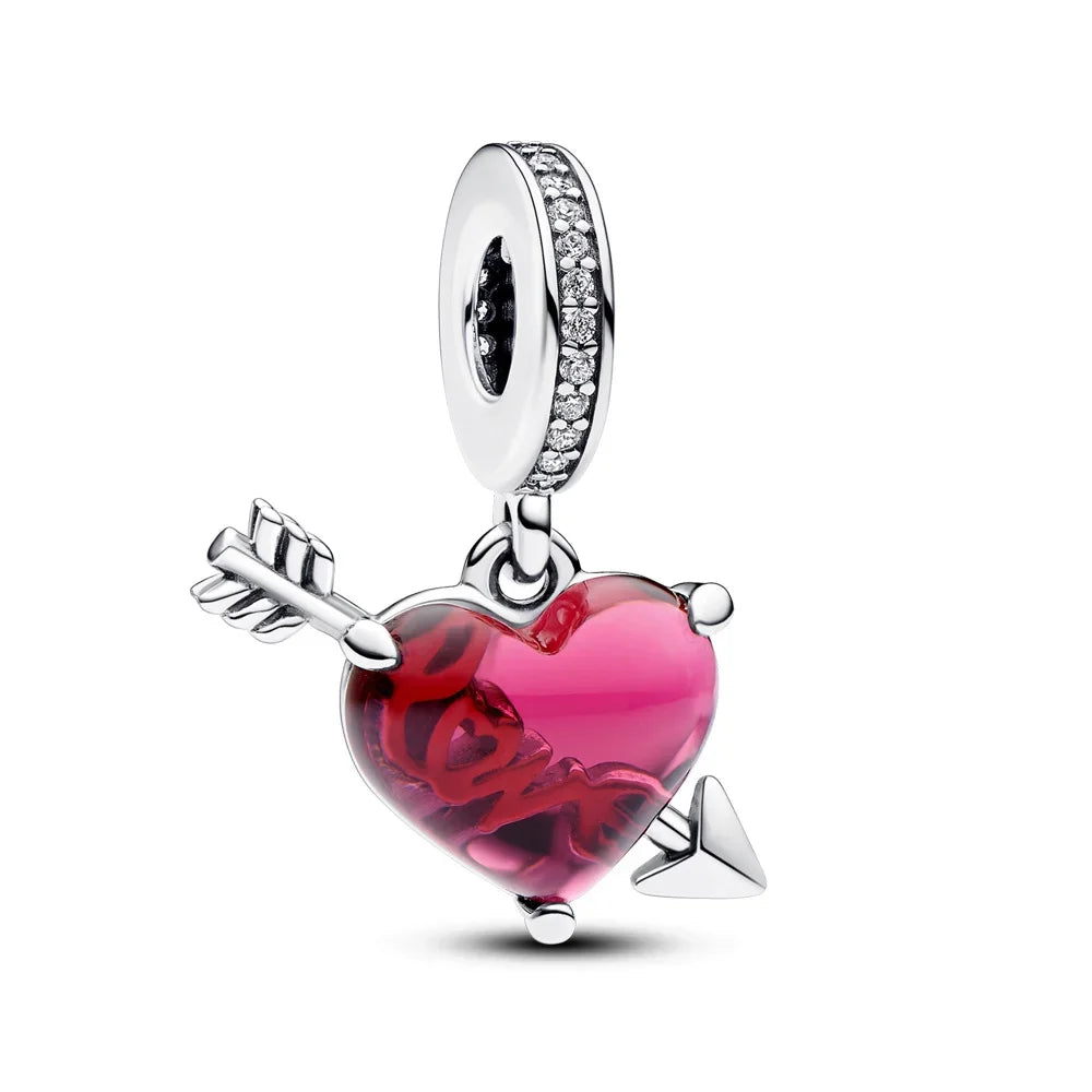 925 Sterling Silver Red Love Bunny Dog Skull Ladybug Flower Zircon Beads Charms for DIY Women Bracelet Necklace Gift