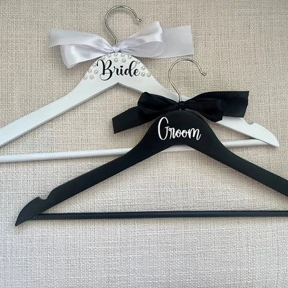 Elegant Pearl Bride and Groom Wedding Hangers Set Bridal Shower and Honeymoon Keepsake