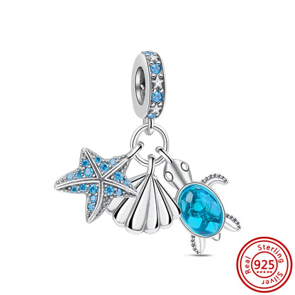 Sterling Silver Blue Zircon Feather Crown Moon Pendant Charm Bracelet Beads N036 3mm-4mm