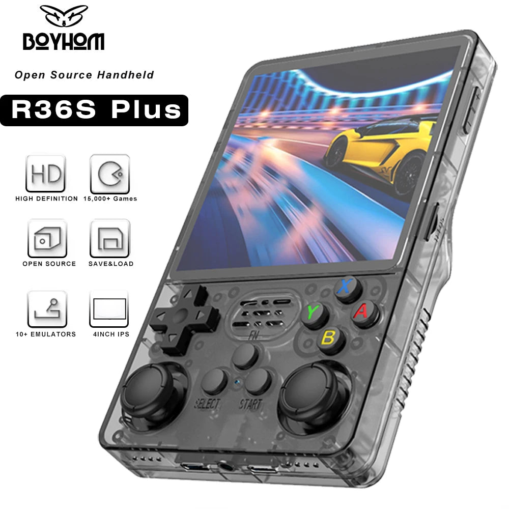 BOYHOM R36S Plus Retro Handheld Game Console Linux 64 Bit RK3326 4 Inch IPS Screen Portable Pocket Video Player 64GB