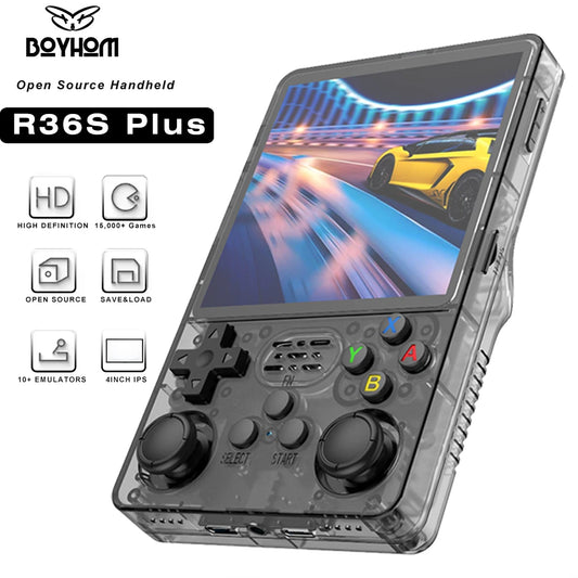 BOYHOM R36S Plus Retro Handheld Game Console Linux 64 Bit RK3326 4 Inch IPS Screen Portable Pocket Video Player 64GB