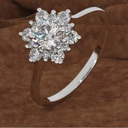 S925 Sterling Silver Snowflake Flower Ring with Cubic Zirconia