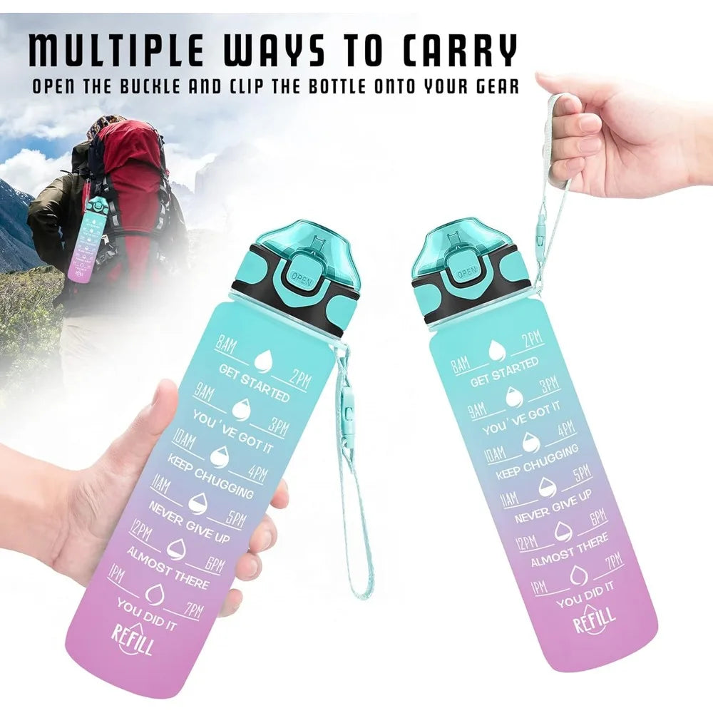 32 Oz Motivational Water Bottle With Straw And Strap