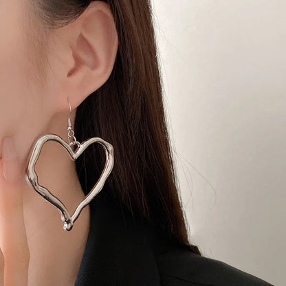 Elegant Gold Heart Pendant Necklace and Earrings Set with Velvet Rope Chain for Women