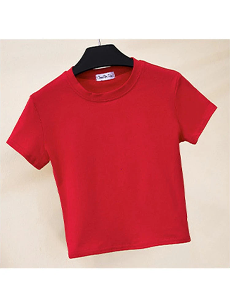 Cotton Crop Top Women O Neck Short Sleeve Slim Fit Soft