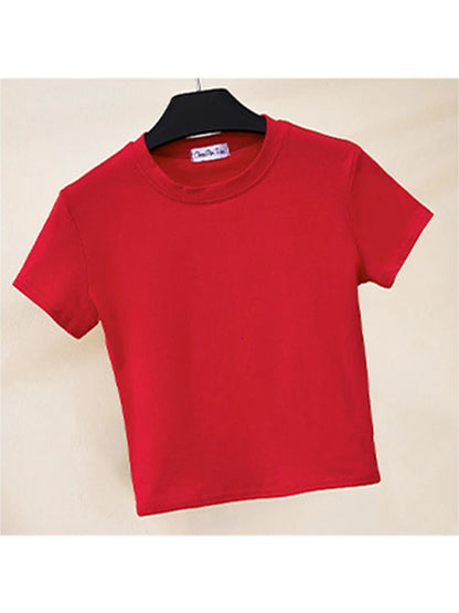 Cotton Crop Top Women O Neck Short Sleeve Slim Fit Soft