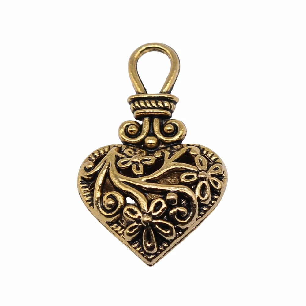 Vintage 3D Heart Charms with Floral Pattern Zinc Alloy Set of 3