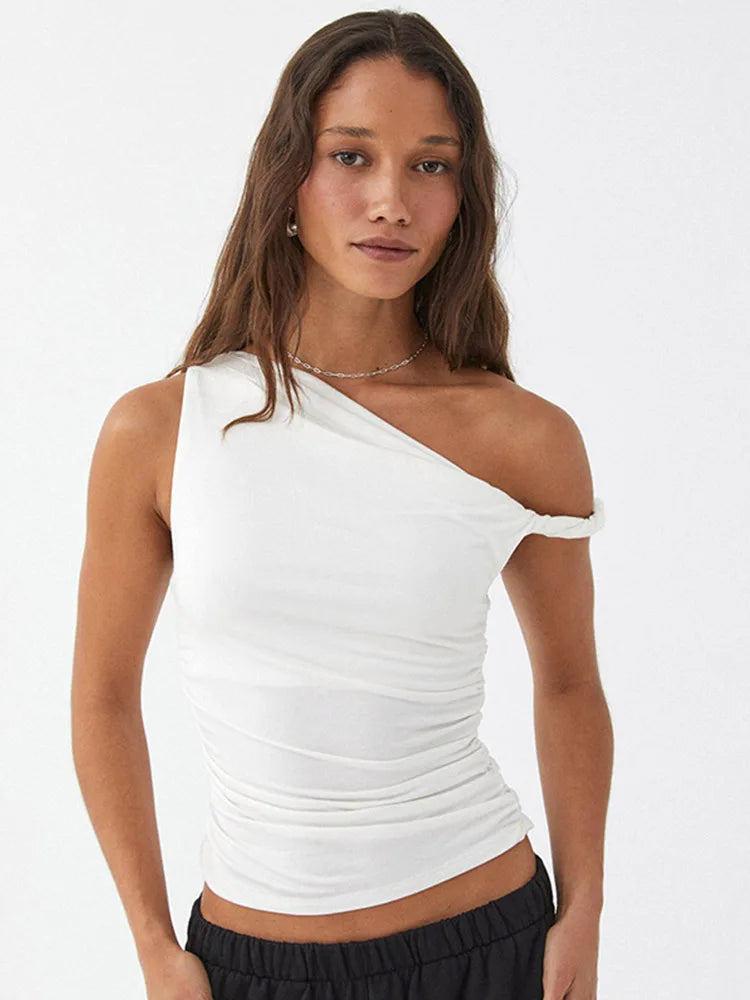 Off Shoulder Ruched Crop Top Women Summer Tank Solid Color