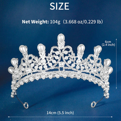 Elegant Silver Crystal Bridal Pearl Tiara Crown for Women