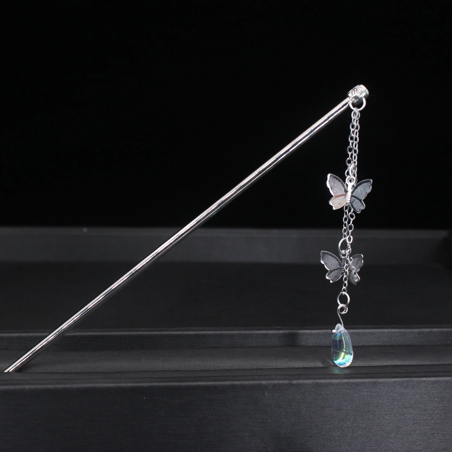 Fashion Metal Chinese Hair Stick with Butterfly Crystal Accent for Women in Silver and Gold - Elegant Hair Jewelry Accessory Gift