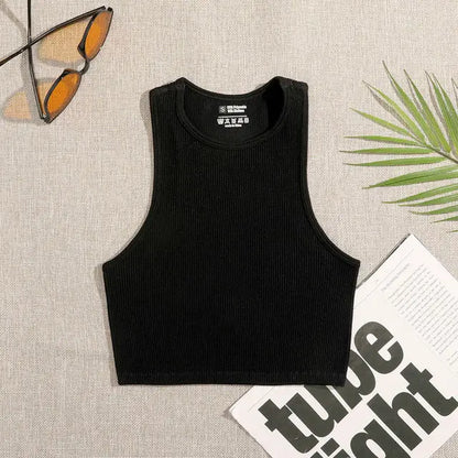 Women’s Seamless Rib-Knit Crop Top Elastic Sleeveless Casual Streetwear Tank