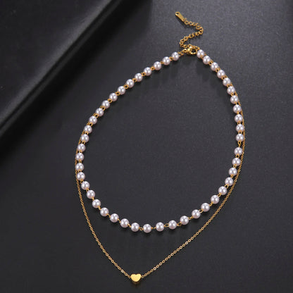 Skyrim Tiny Heart Choker Necklace Stainless Steel Double Layered Beads Chain Aesthetic Jewelry Gift for Women
