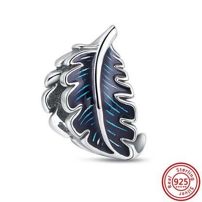Sterling Silver Blue Zircon Feather Crown Moon Pendant Charm Bracelet Beads H185 3mm-4mm