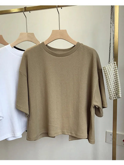 Korean Summer Backless Crop Top Loose Round Neck Sweet