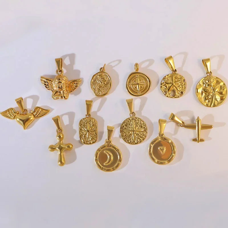 RHYSONG Tarnish Free Gold Plated Angel Cross Heart Pendant for Women Jewelry Making
