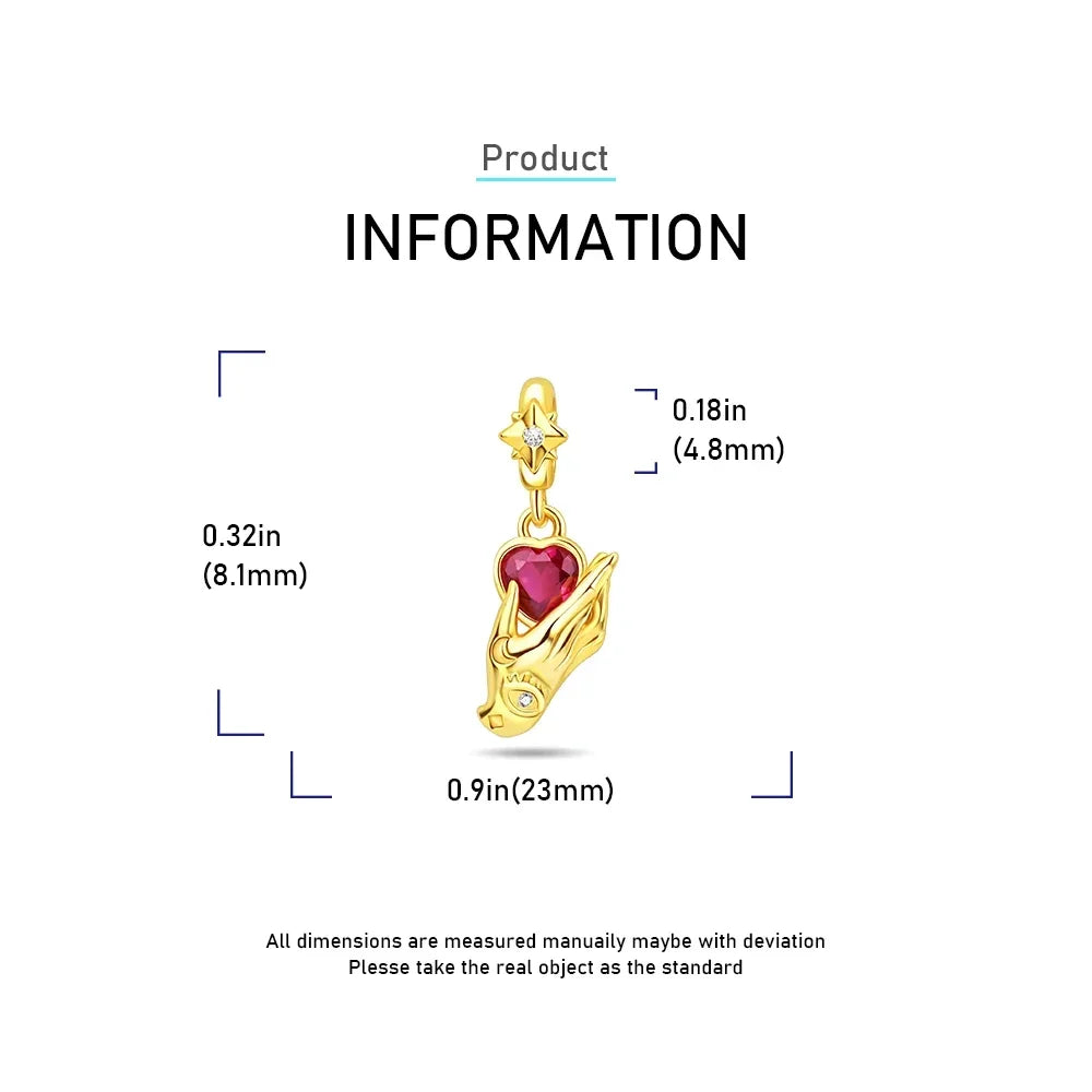 925 Sterling Silver Gold Heart and Maple Leaf Charms Sparkling Zircon Pendant for Women DIY Bracelet Fine Jewelry Gift