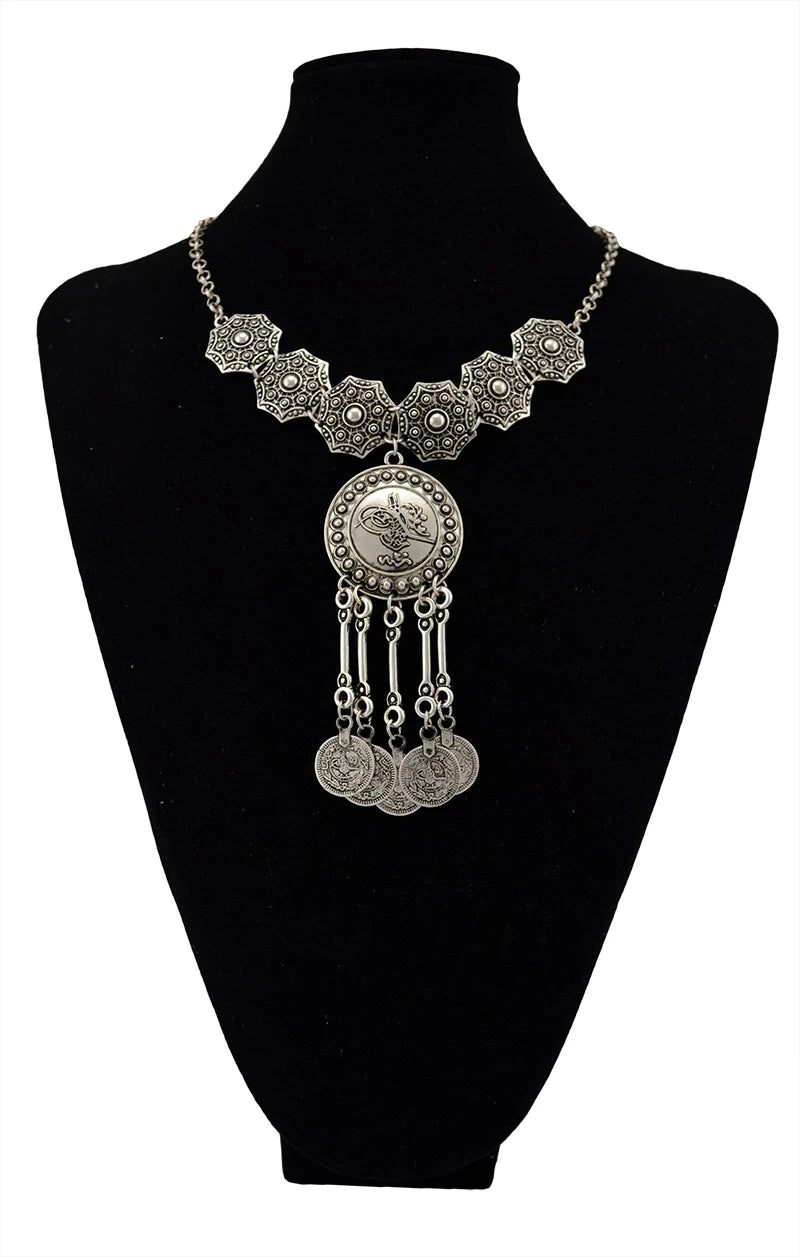 Indian Vintage Coin Tassel Choker Necklace for Women Ethnic Boho Jewelry Gift
