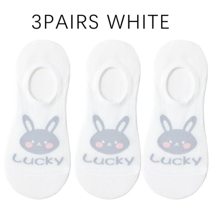 Kawaii Rabbit No Show Socks For Women 3 Pairs Cotton