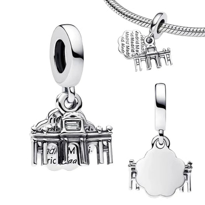Sterling Silver 925 Skiing Penguin Charm with Geometric Snowflake Beads for Bracelets and Necklaces DIY Jewelry Gift