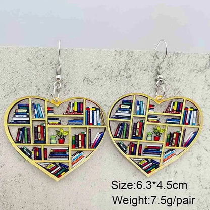 Cat Bookcase Dangle Earrings for Women Geometric Acrylic Rabbit Love Jewelry Gift for Teachers and Readers