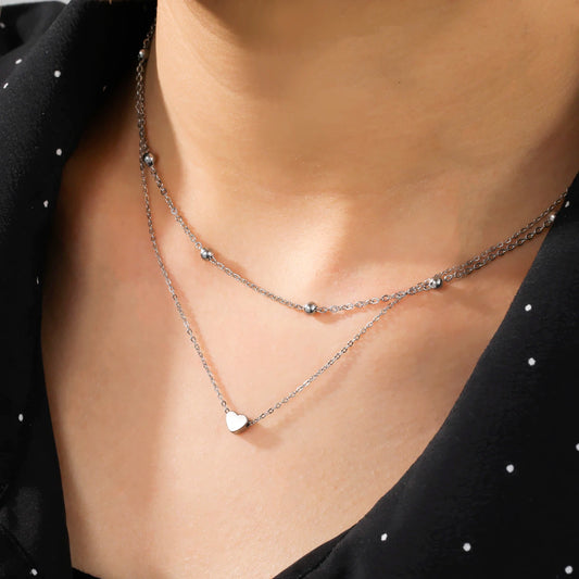 Skyrim Tiny Heart Choker Necklace Stainless Steel Double Layered Beads Chain Aesthetic Jewelry Gift for Women