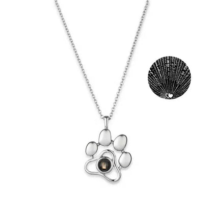 100 Languages I Love You Paw Print Projection Necklace for Women Dark Silver Paw
