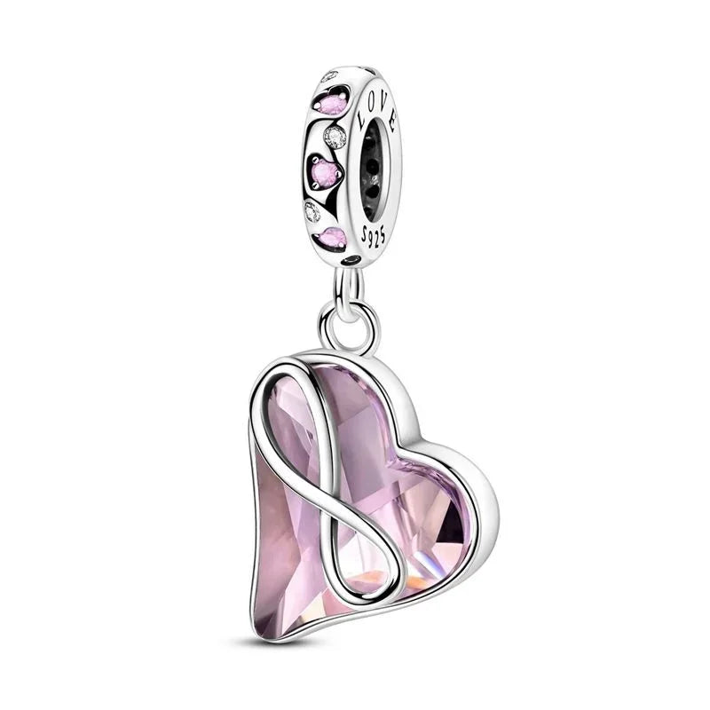 Original 925 Sterling Silver Heart Bow Mom Charm with Zircon for Women DIY Bracelets and Necklaces Fine Birthday and Mothers Day Jewelry Gift
