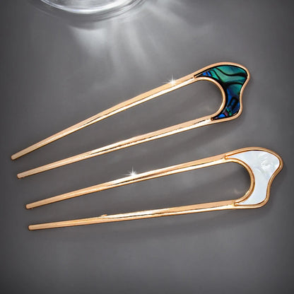 Elegant Silver Gold Enamel Shell Hairpin for Women U Shape Hair Stick Accessories