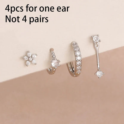 14K Gold Plated Dainty Zircon Flower Hoop Earrings Set for Women Stylish Stainless Steel Studs