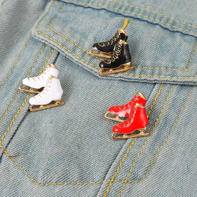 Custom Ice Skating Shoe Brooches in Black White Red - Enamel Pin Gift