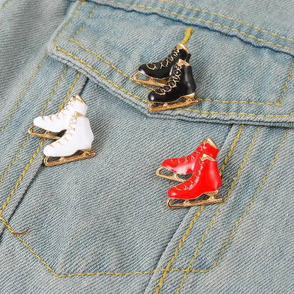 Custom Ice Skating Shoe Brooches in Black White Red - Enamel Pin Gift