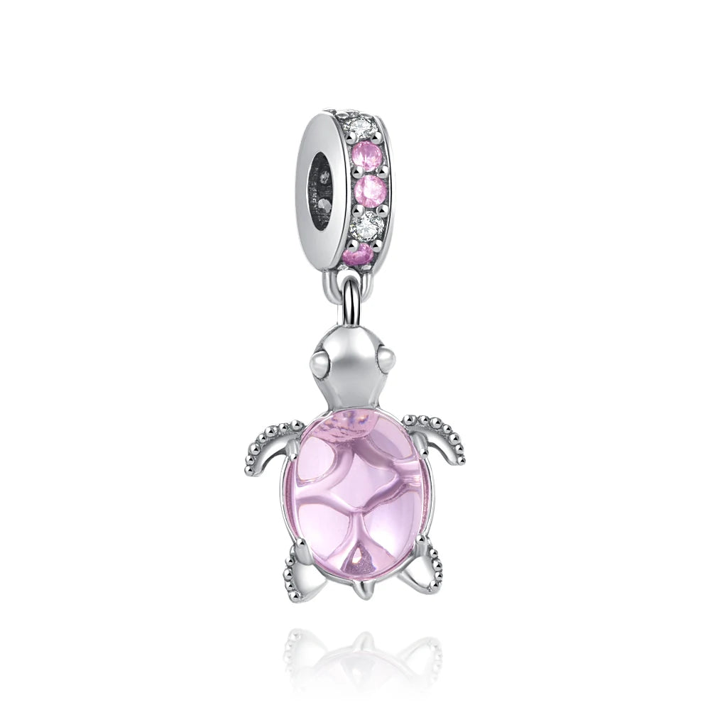 Spring Pink 925 Sterling Silver Enamel Flower Pendant for Mother Daughter Bracelets P808