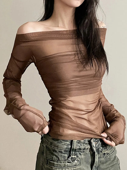 Dozw Sexy Sheer Mesh Two Piece Set Neck Crop Top Women