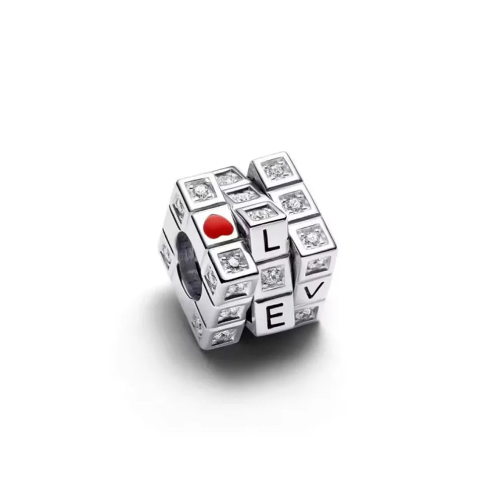 Sterling Silver European Charms with Zircon for DIY Bracelets and Jewelry Making B6025