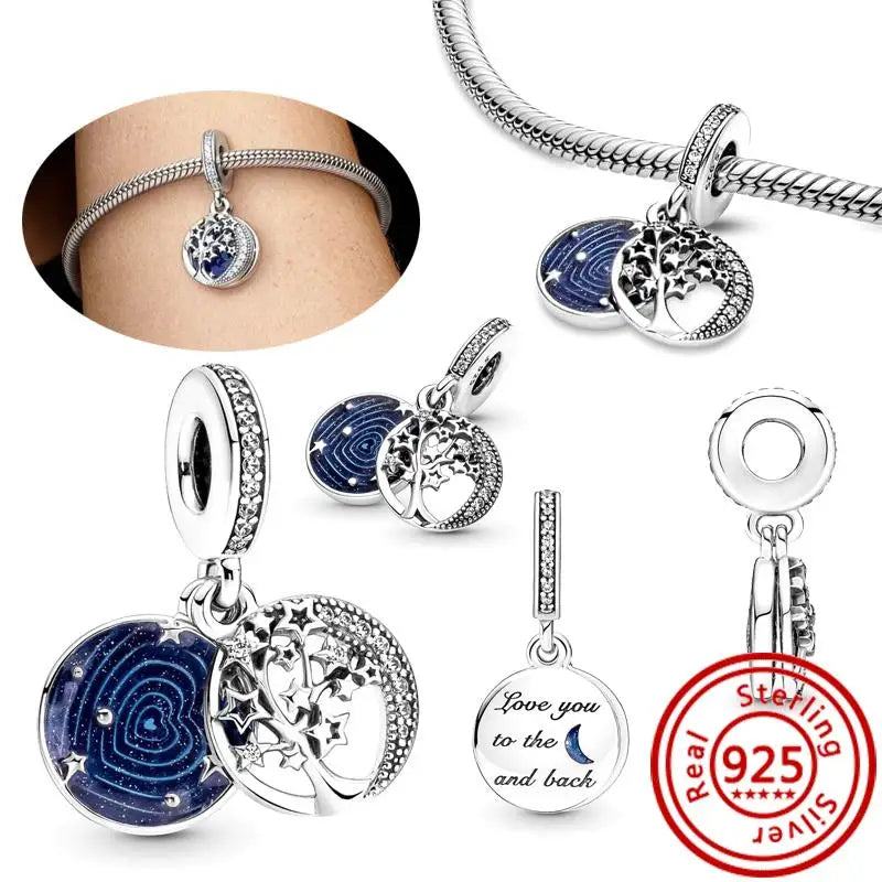 925 Silver Galaxy Charms Bracelet with Starry Sky Beads and Planetary Motifs