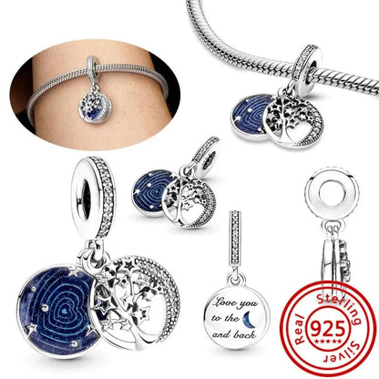 925 Silver Galaxy Charms Bracelet with Starry Sky Beads and Planetary Motifs