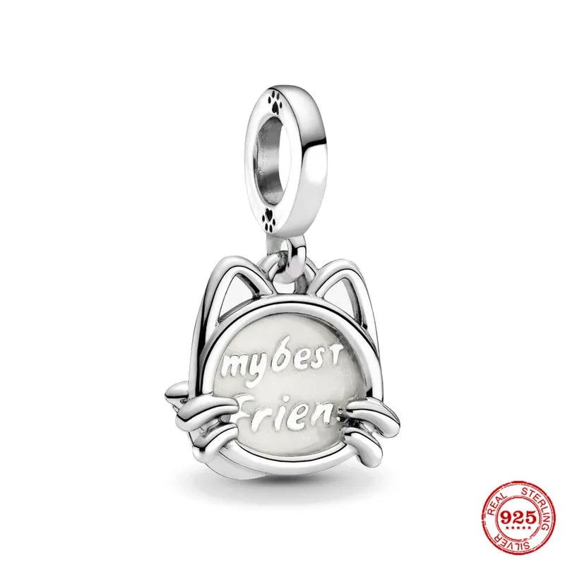 Sterling Silver Paw Print and Bone Charm Bead for Pet Bracelet Jewelry P409
