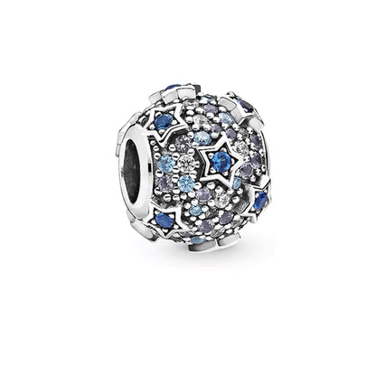 Sterling Silver Pave Star Crescent Moon Bead Bracelet