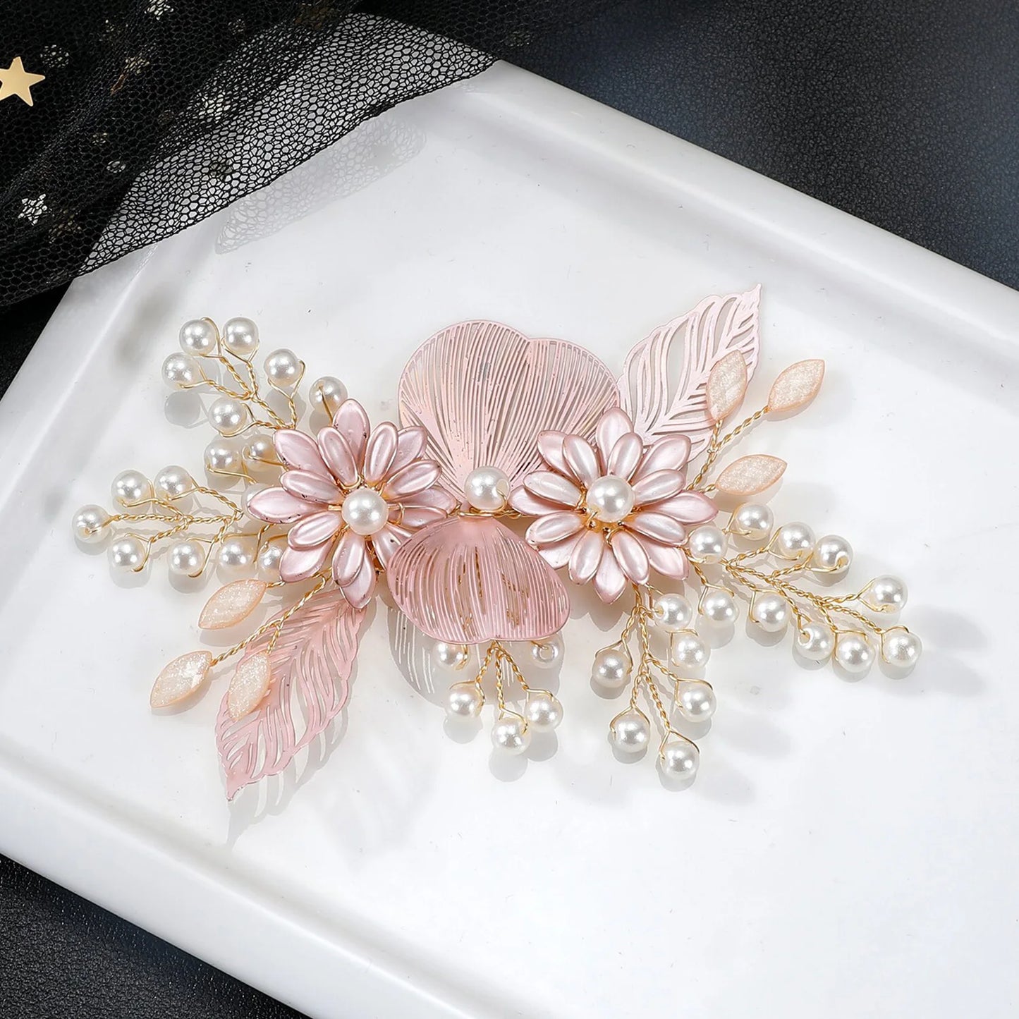 Elegant Bridal Pearl Hairpins Gold Metal Flower Hair Accessories for Women and Girls