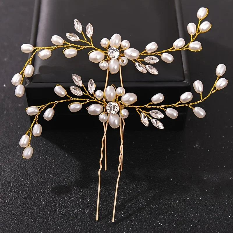 Elegant Pearl Rhinestone Flower Hair Pins for Women Wedding Accessories