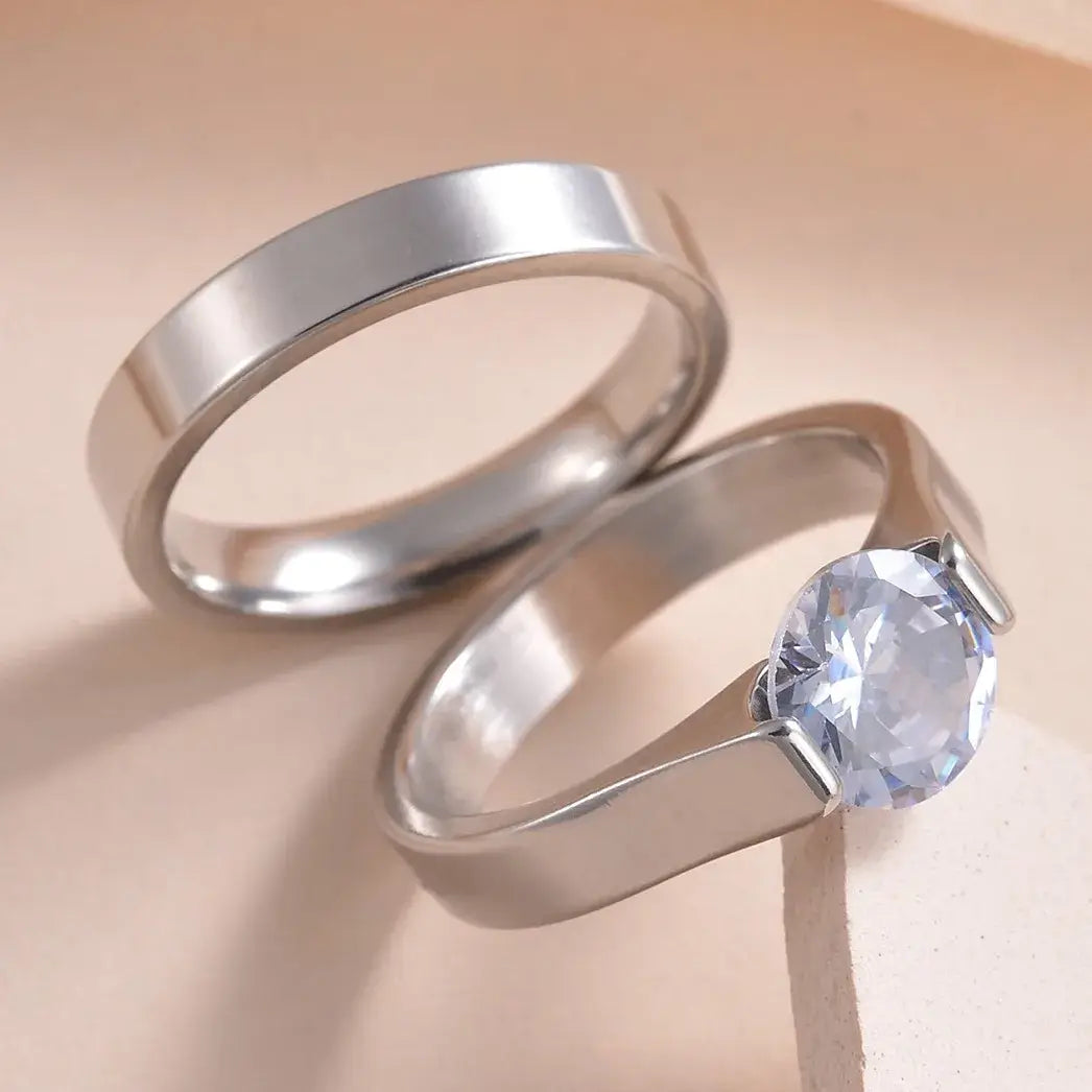 MeMolissa Luxury Clear Stone Crystal Wedding Rings Gold Plated Stainless Steel Jewelry