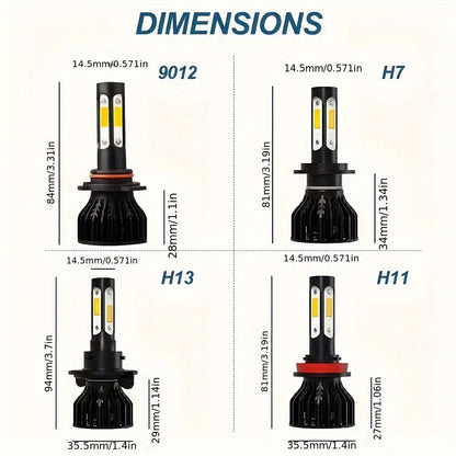 ChicYoo 2pcs High Power Car LED Headlight Bulbs 26000LM 6000K White 8000K Ice Blue 360 Degree Beam 4 Sides Aviation Aluminum 9005 HB3 9006 HB4 H4 H7 H11 H13 9004 9007 Compatible