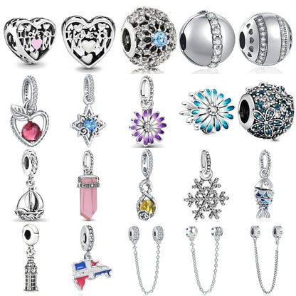 European 925 Sterling Silver Daisy Flower Fish Flag Pendant Bead Charm for Women's Bracelet and Necklace Jewelry